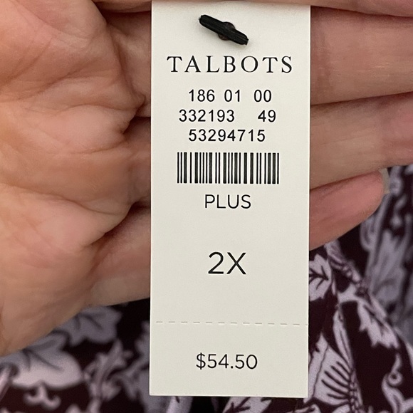 Talbots Long Sleeve Tee Burgundy floral vines Sz 2x - Picture 3 of 9